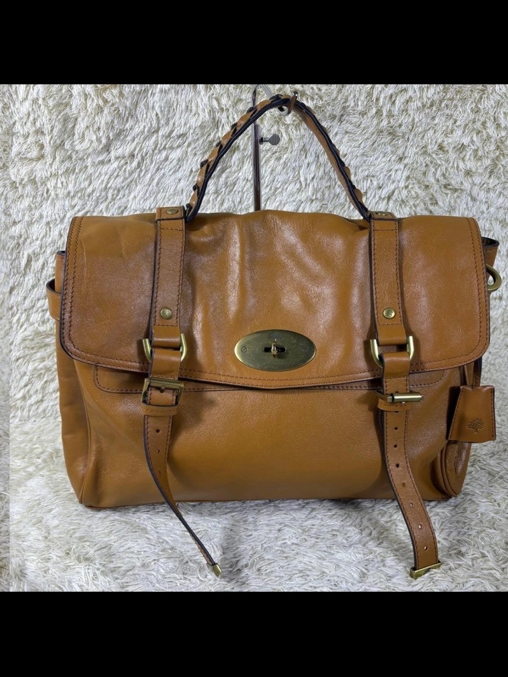 Mulberry Tan Leather Satchel with Brass Turn-lock